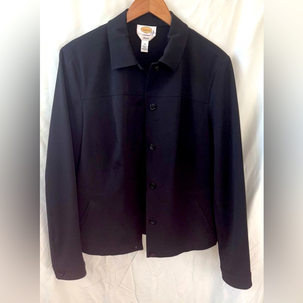 Talbots Button-Up Black Lightweight Black Stretch Size 14 Blazer